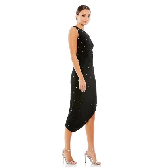 MAC DUGGAL Beaded One-Shoulder Asymmetric Hem Cocktail Dress in Black Size US 12 - Picture 3 of 11